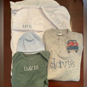 Davis Bundle 2 hats, hooded towel, two onesies